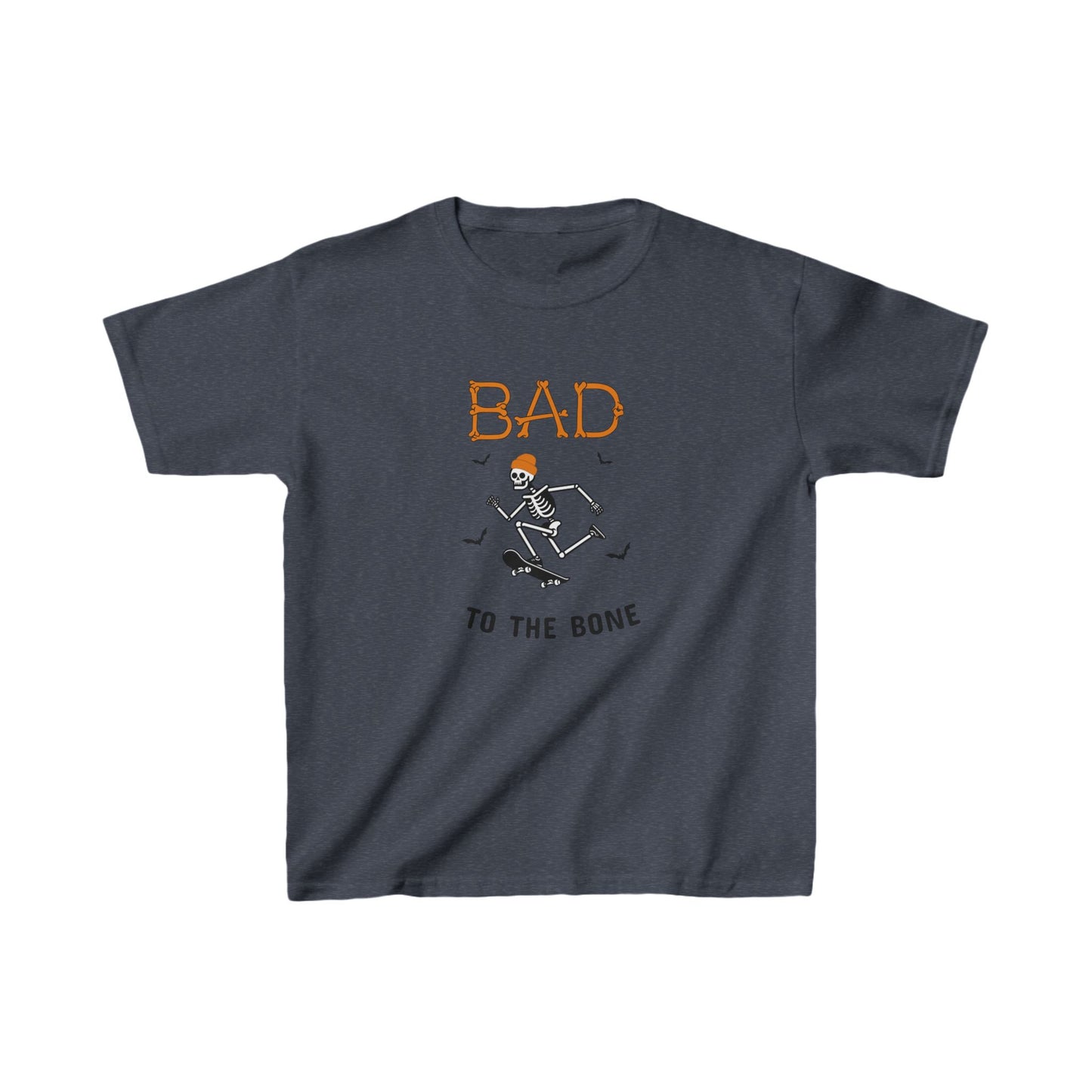 "Bad to the Bones" Kids T- Shirt, Skateboarding Skeleton, Halloween Shirt