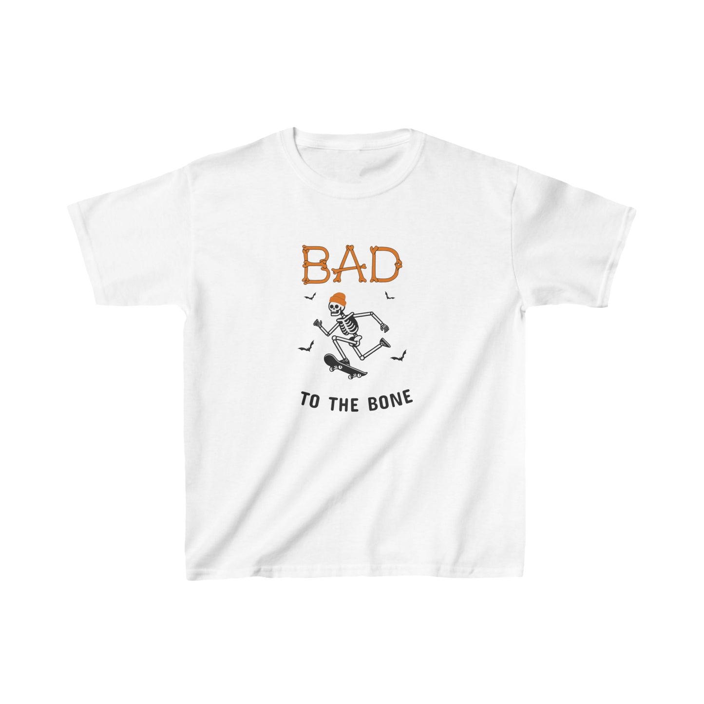 "Bad to the Bones" Kids T- Shirt, Skateboarding Skeleton, Halloween Shirt