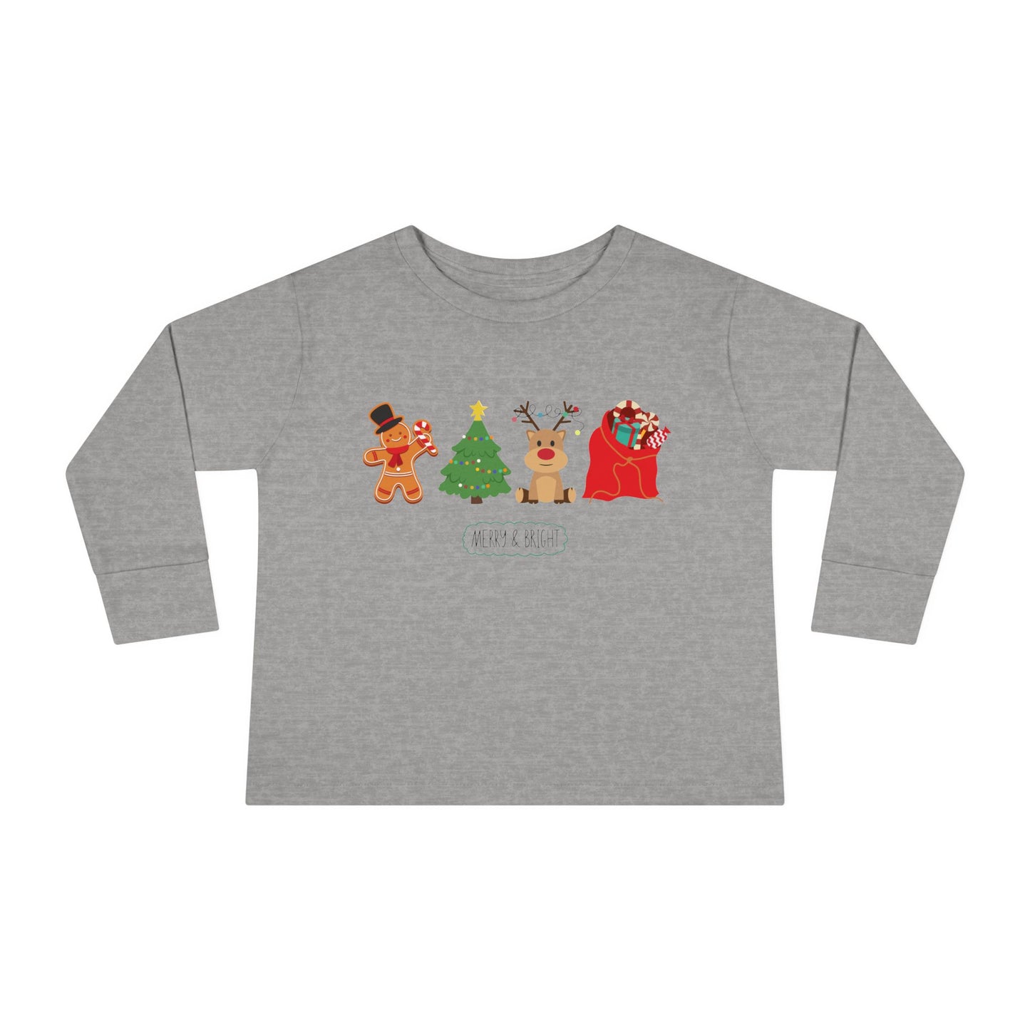 Christmas Toddler Long Sleeve Shirt, Reindeer, Gingerbread Man, Christmas Tree, Santa Bag