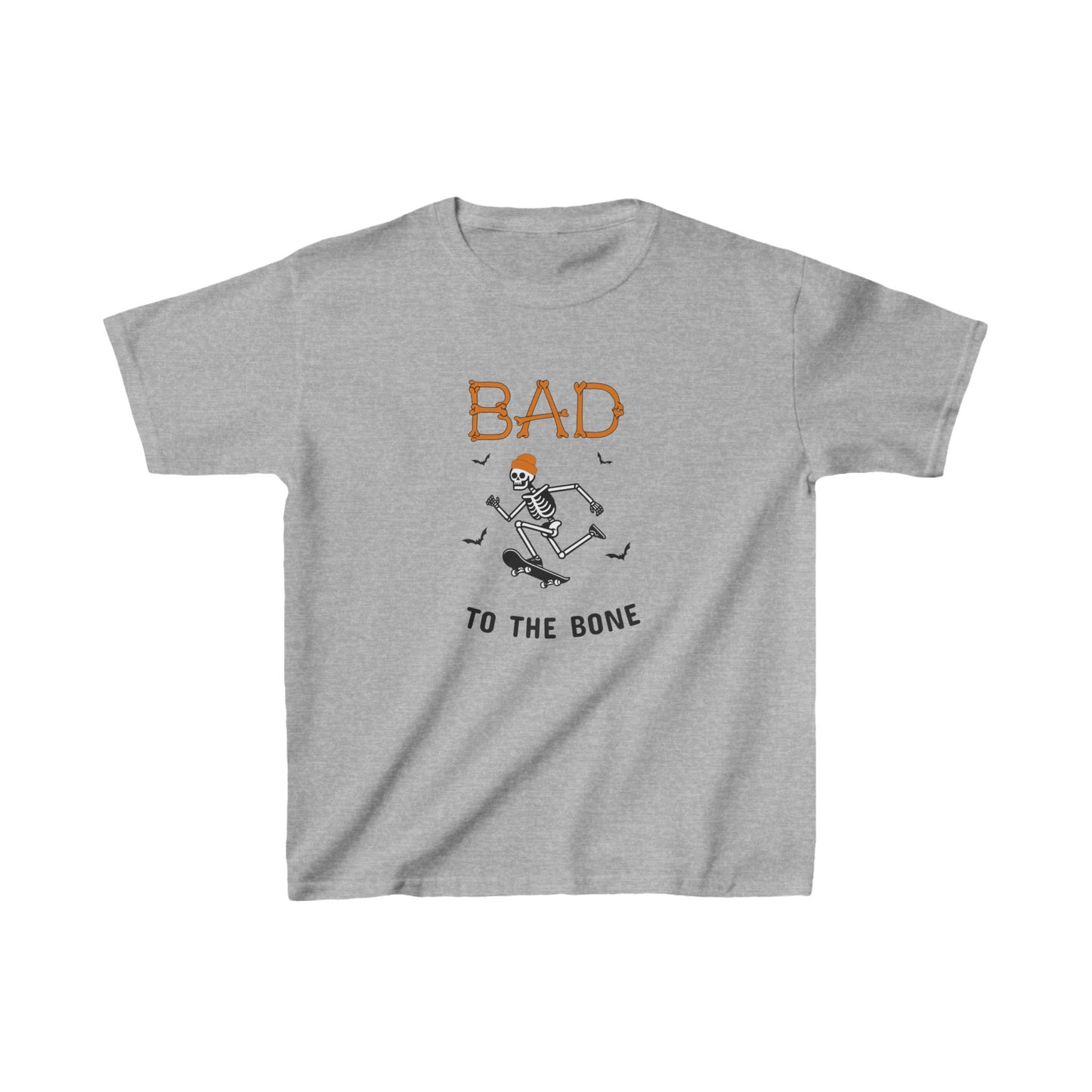 "Bad to the Bones" Kids T- Shirt, Skateboarding Skeleton, Halloween Shirt