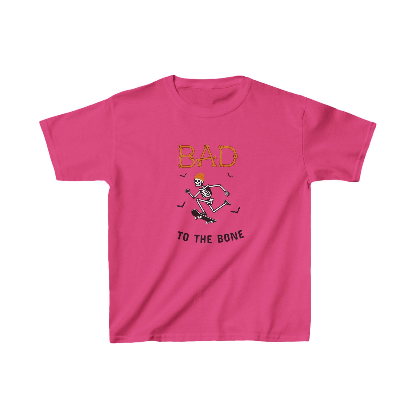 "Bad to the Bones" Kids T- Shirt, Skateboarding Skeleton, Halloween Shirt