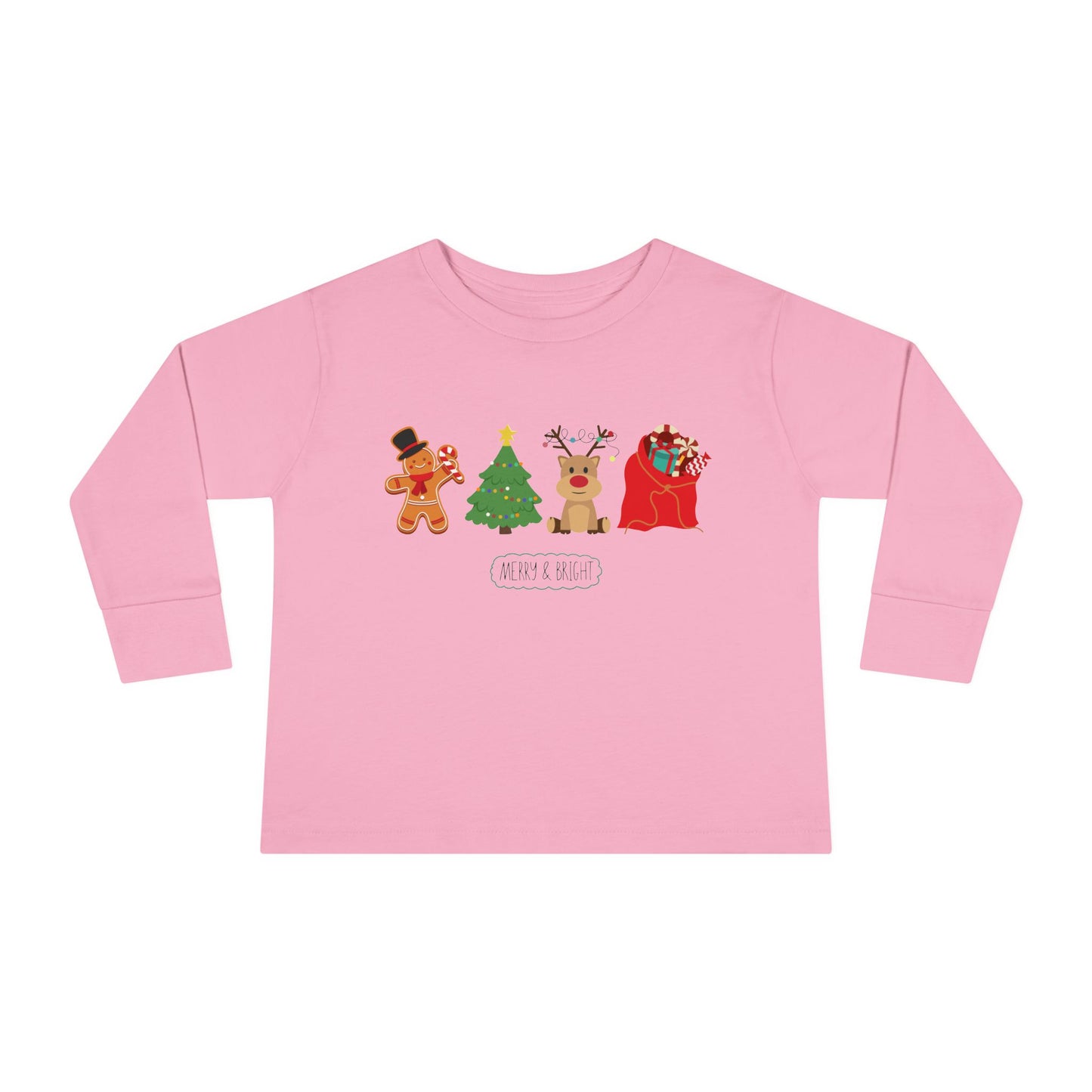 Christmas Toddler Long Sleeve Shirt, Reindeer, Gingerbread Man, Christmas Tree, Santa Bag