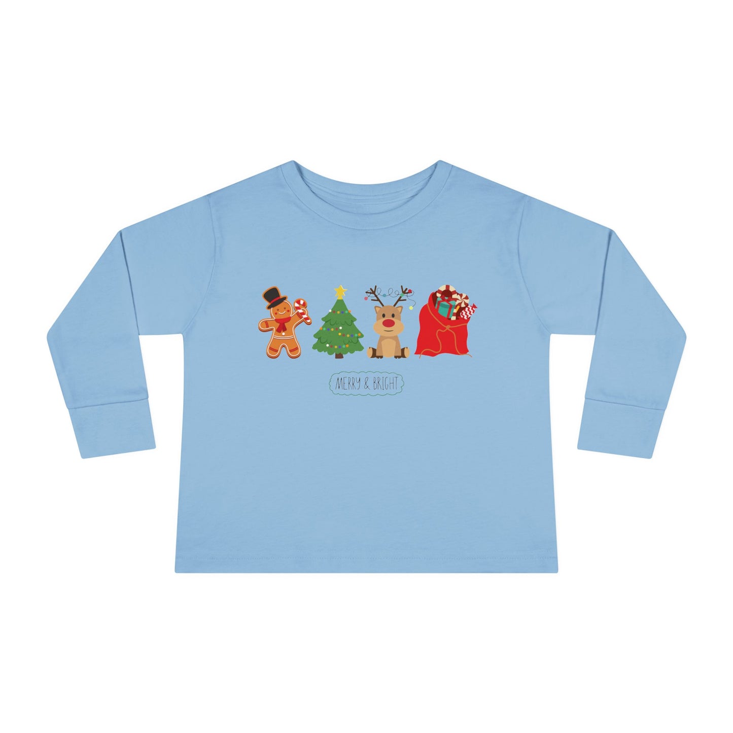 Christmas Toddler Long Sleeve Shirt, Reindeer, Gingerbread Man, Christmas Tree, Santa Bag