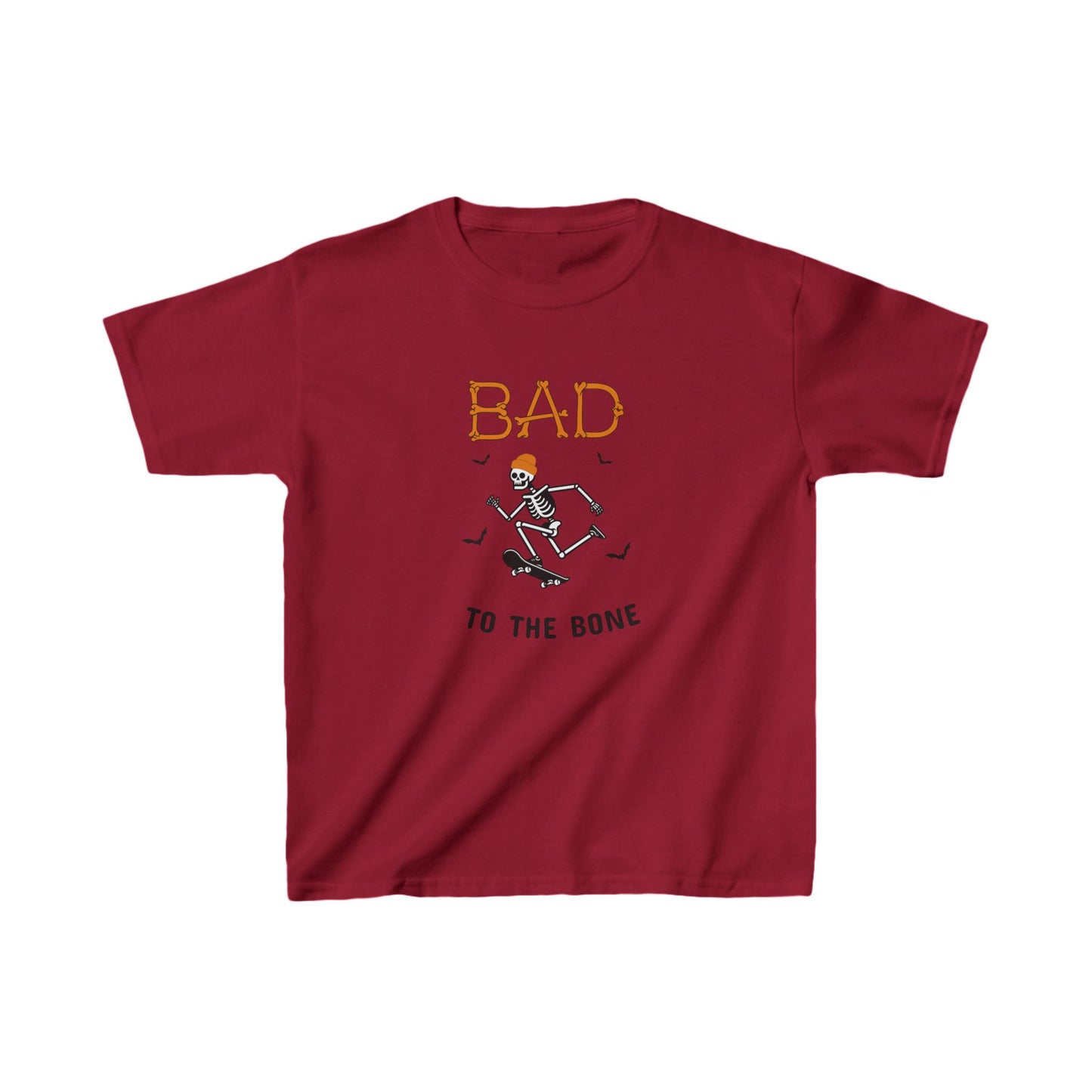 "Bad to the Bones" Kids T- Shirt, Skateboarding Skeleton, Halloween Shirt