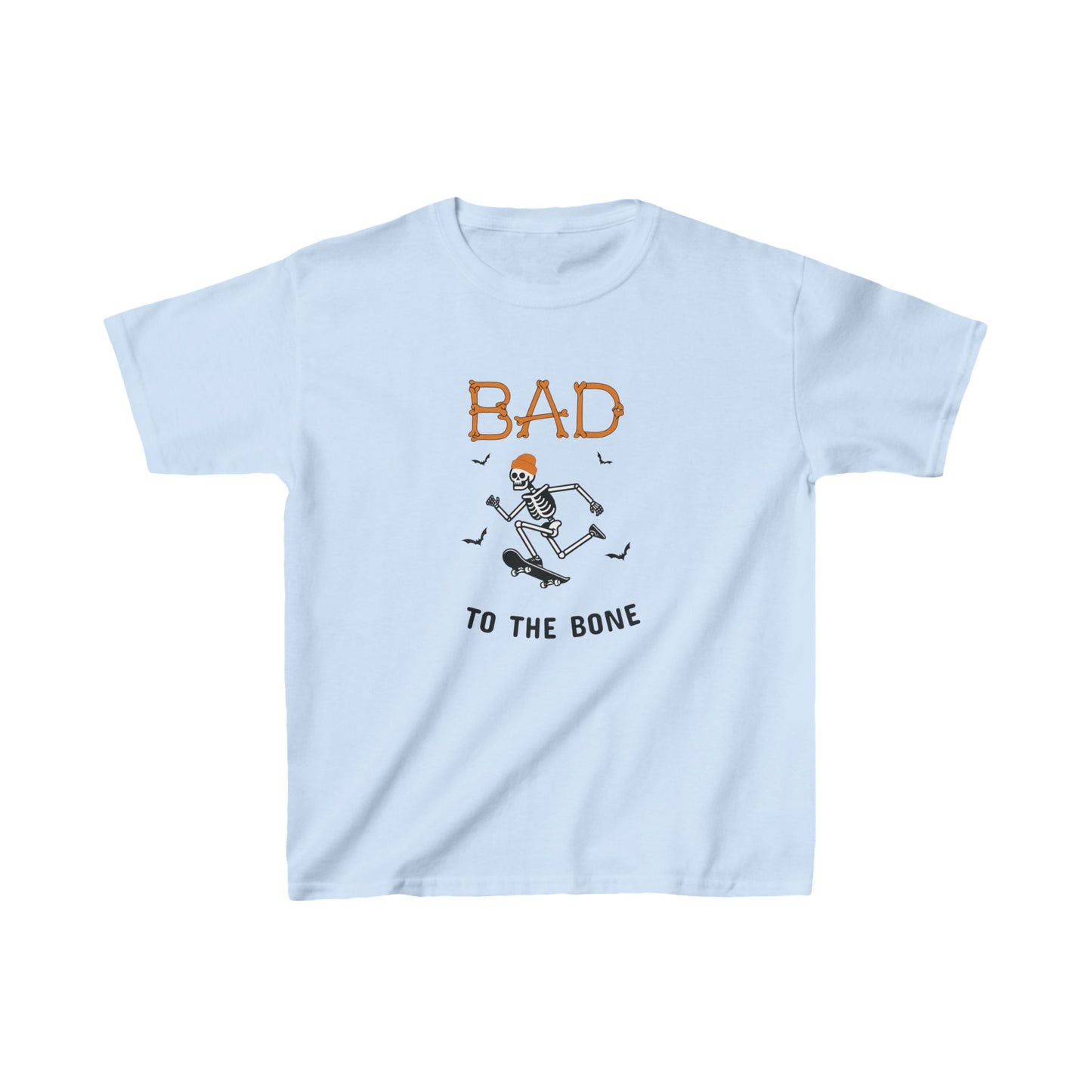 "Bad to the Bones" Kids T- Shirt, Skateboarding Skeleton, Halloween Shirt