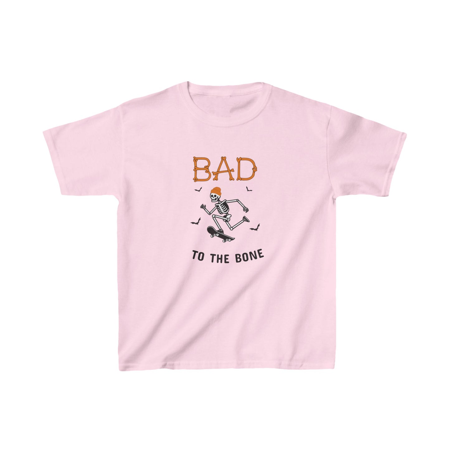 "Bad to the Bones" Kids T- Shirt, Skateboarding Skeleton, Halloween Shirt