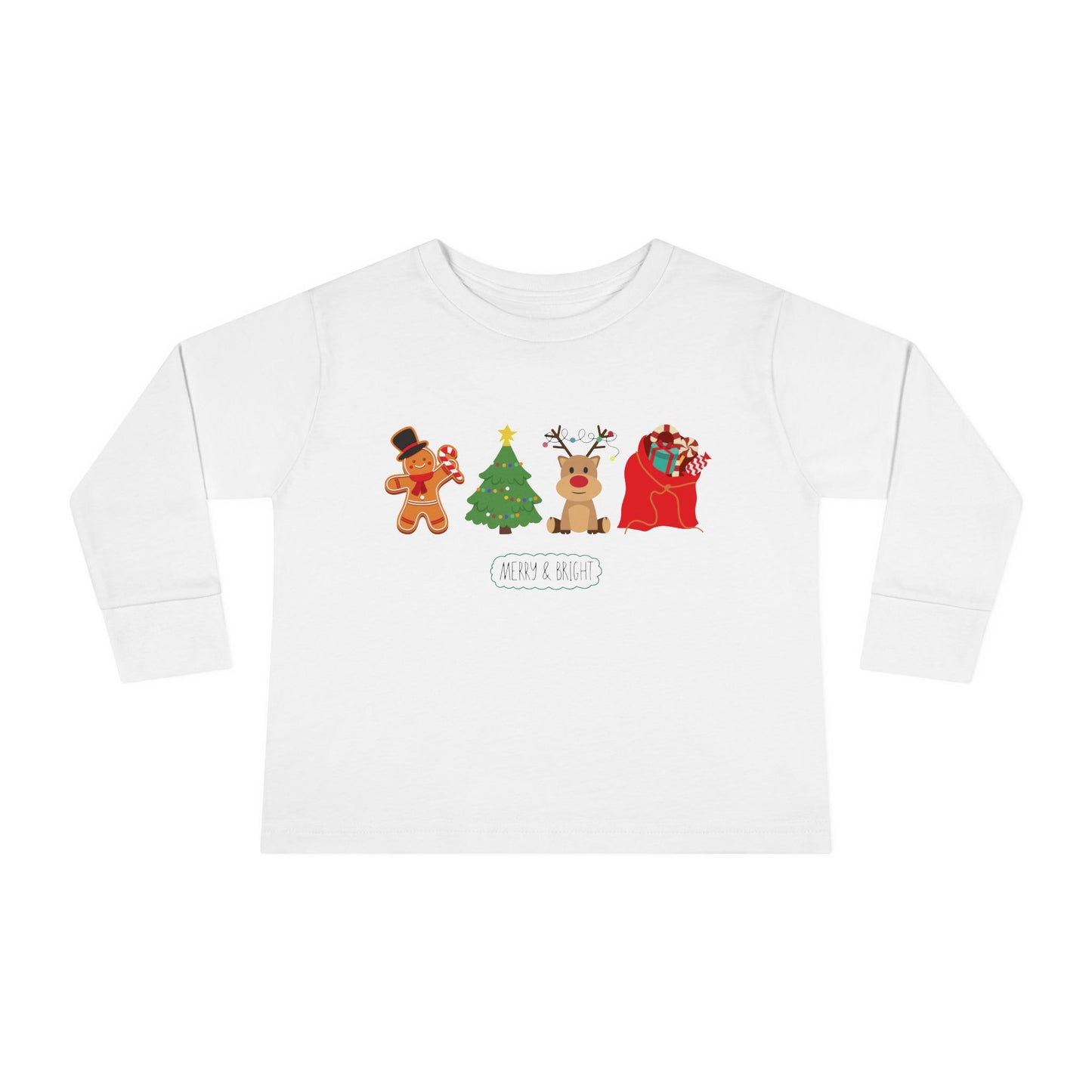 Christmas Toddler Long Sleeve Shirt, Reindeer, Gingerbread Man, Christmas Tree, Santa Bag