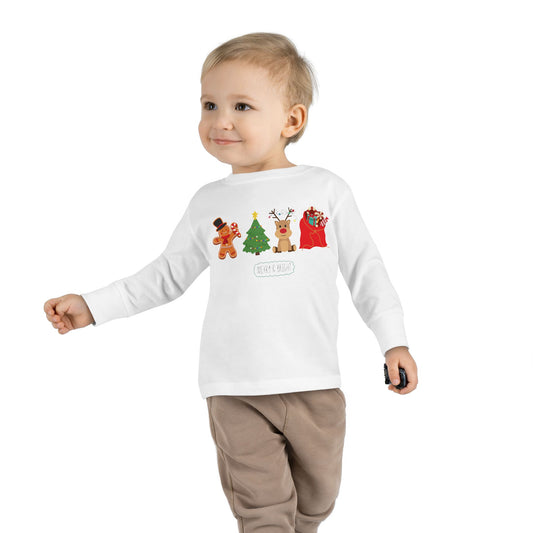 Christmas Toddler Long Sleeve Shirt, Reindeer, Gingerbread Man, Christmas Tree, Santa Bag