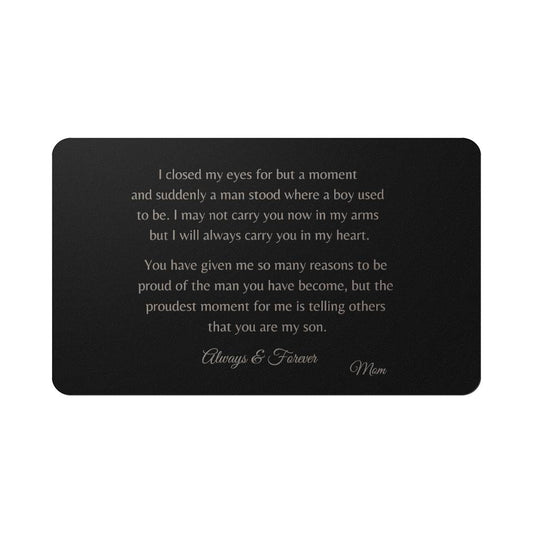 Engraved Black Wallet Insert Card, Always and Forever, Gift for Son